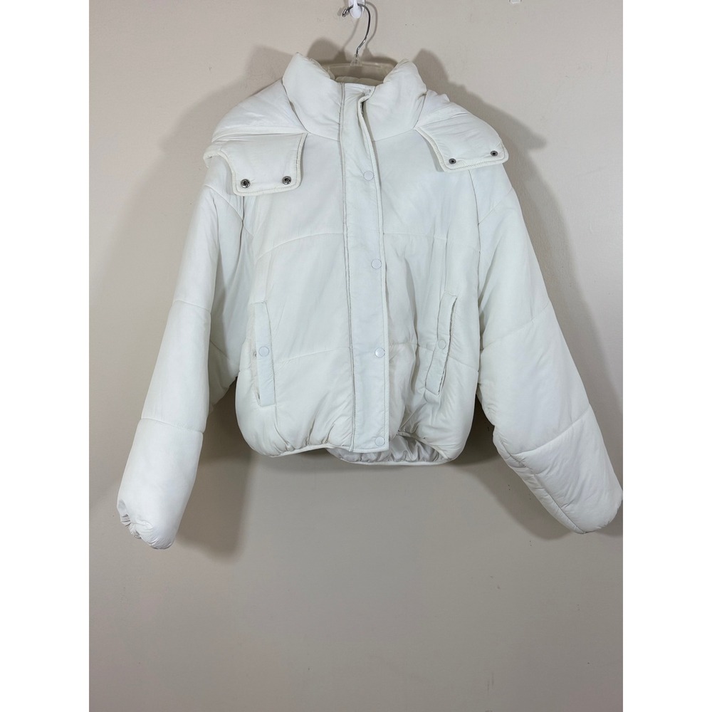 CoffeeShop New York White Hooded Puffer Jacket Women's XL Winter Cozy